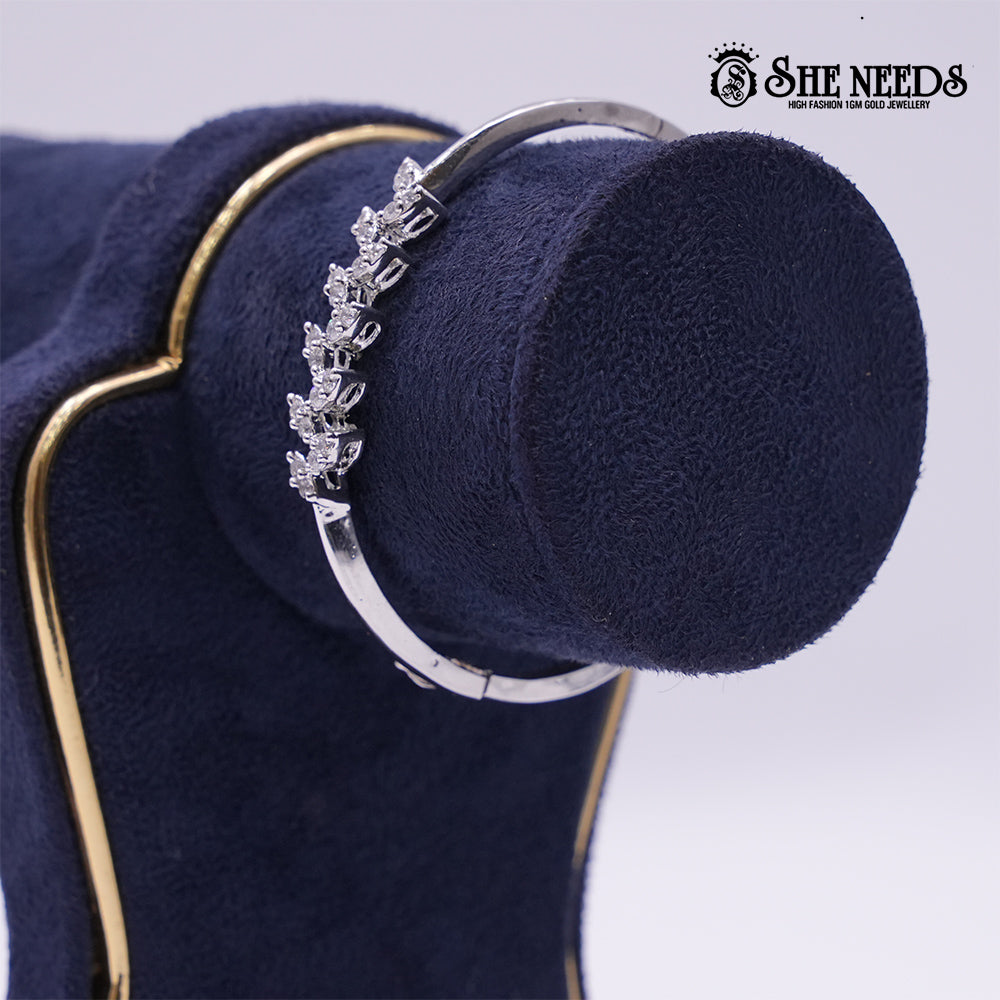 Elegant Leaf Motif Silver Kada Bangles(kids) with CZ Accents
