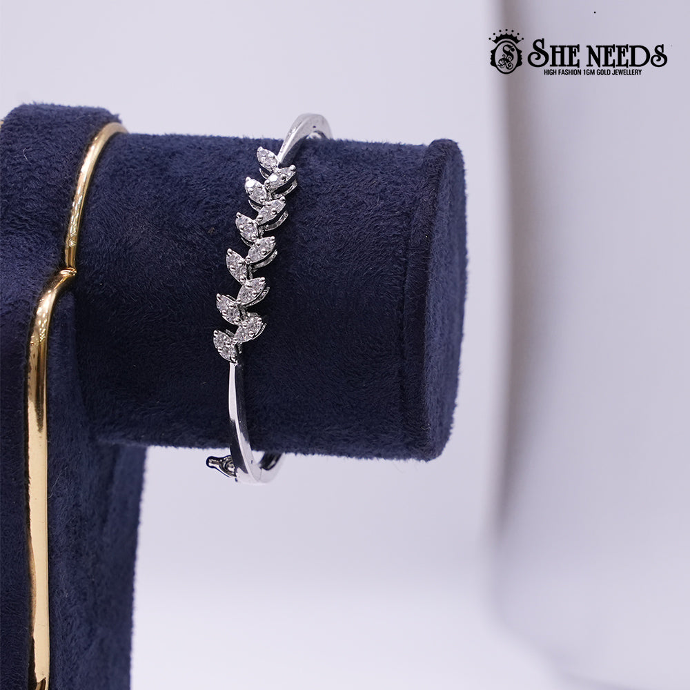 Elegant Leaf Motif Silver Kada Bangles(kids) with CZ Accents