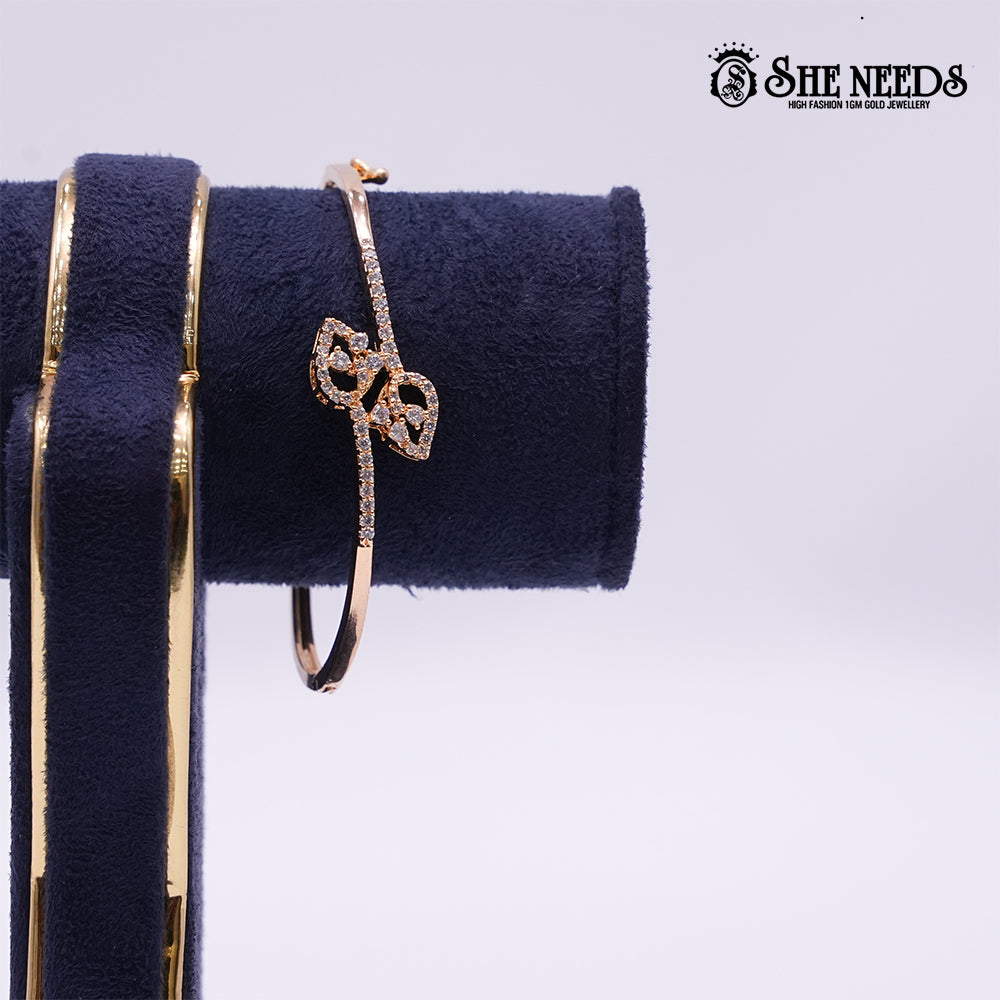 Elegant Silver-Tone Kada Bangles (kids) with Leaf-Cut CZ Detailing
