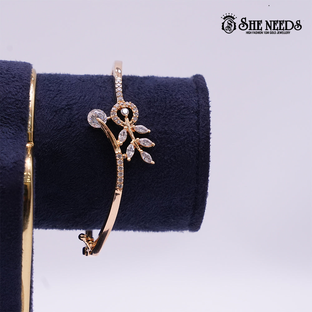 Elegant Leaf Motif Kada Bangles (kids) with CZ Accents