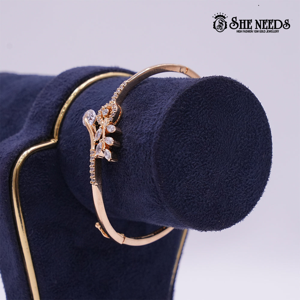 Elegant Leaf Motif Kada Bangles (kids) with CZ Accents