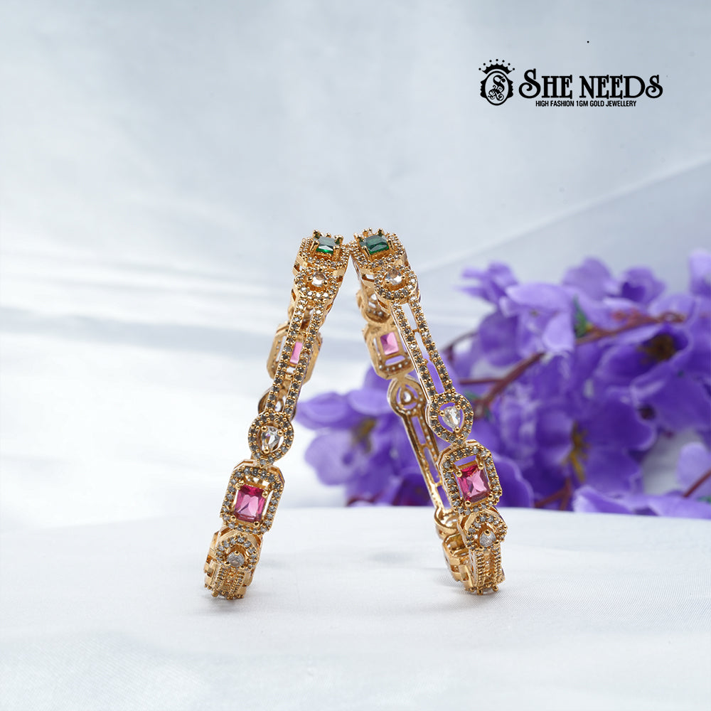 Prism Stone Gold-Plated Bangles with Multicolor Stones – SheNeeds Jewellery”