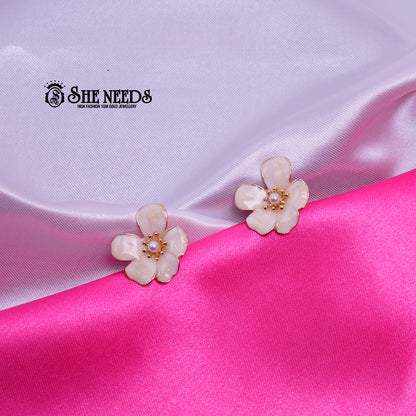 Pearl White Blossom Studs