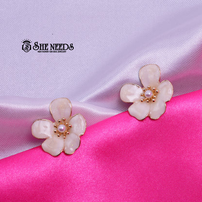 Pearl White Blossom Studs