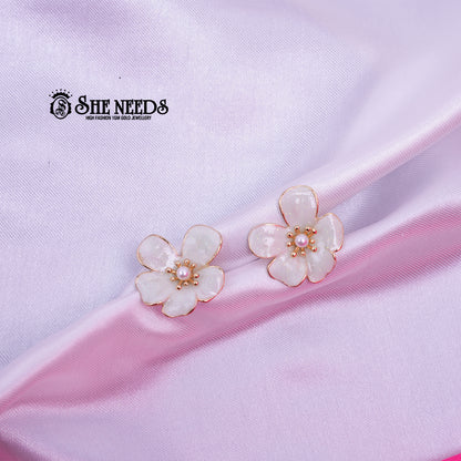 Pearl White Blossom Studs