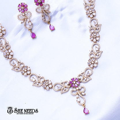 Pink CZ Drop Necklace Set