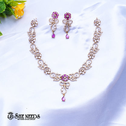 Pink CZ Drop Necklace Set
