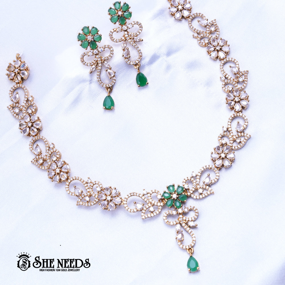 Pink CZ Drop Necklace Set