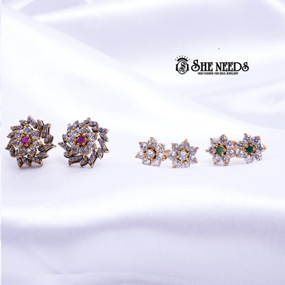 Dual Lotus &amp; Floral CZ Studs