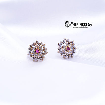 Dual Lotus &amp; Floral CZ Studs