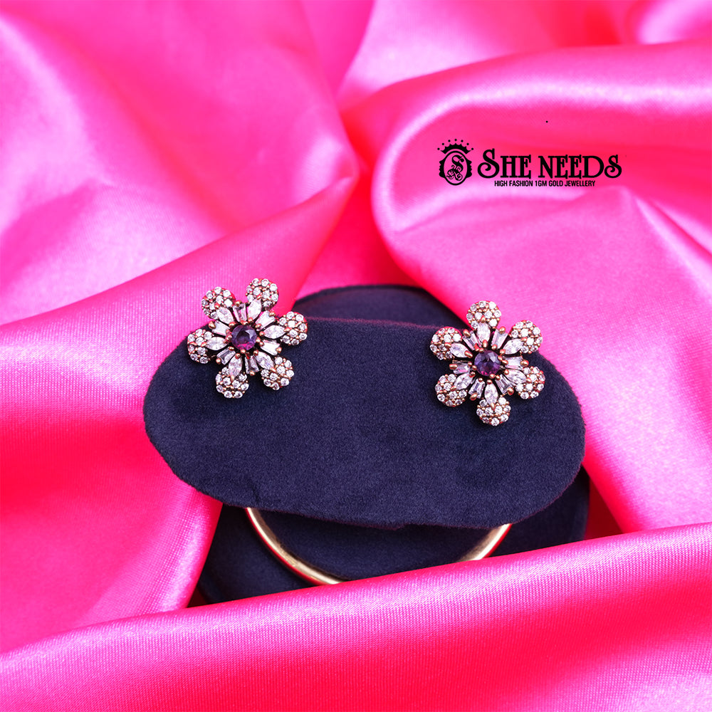Antique Violet Daisy CZ Studs